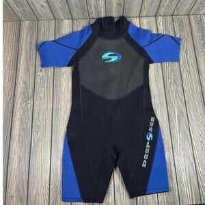 Deep See Wetsuit Youth Kid XXL Black Blue Surf Dive Swim Ocean Short Sleeve